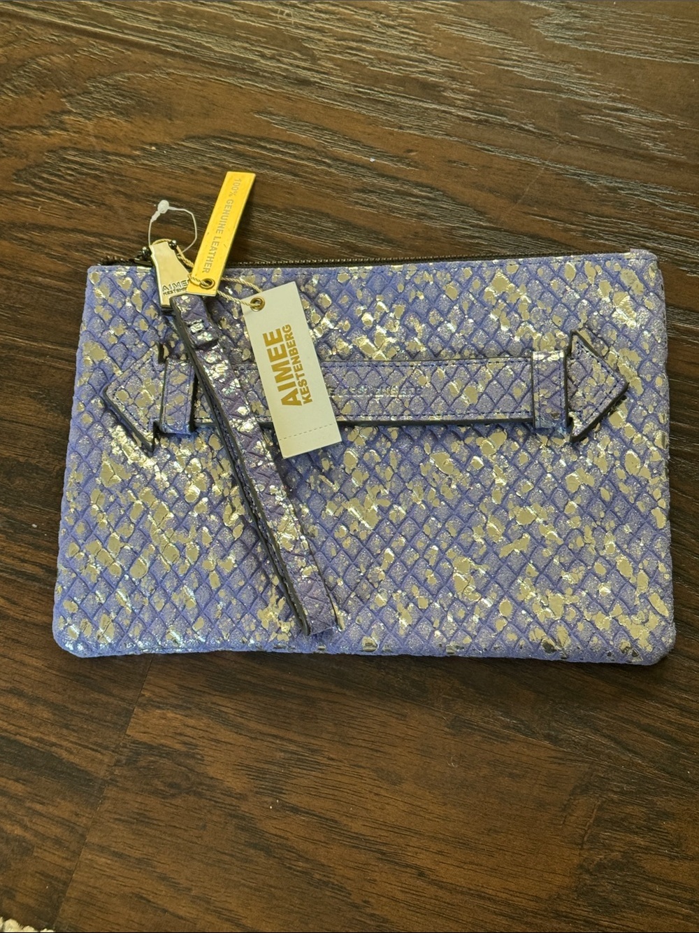 Aimee Kestenberg Lavender and Gold Metallic Snake-Embossed Leather Wristlet